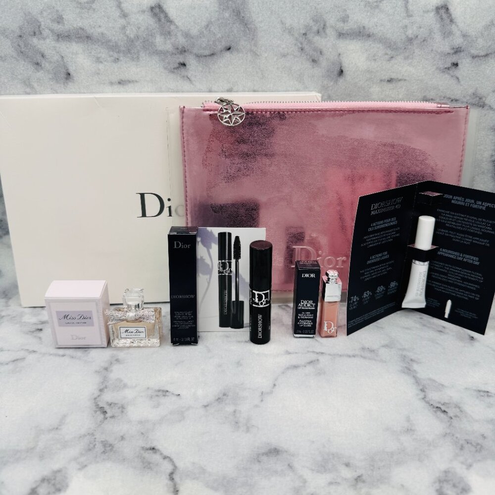 Dior Beauty Gift Set-Pink Pouch,Miss Dior,Mascara,Lip Gloss,Primer-5pc-BOXED-NEW - Picture 3 of 16